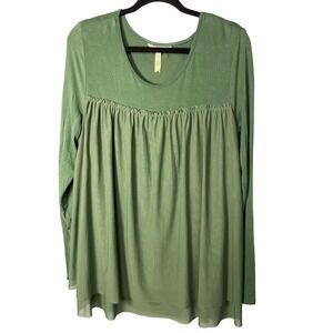 Matilda Jane Women's Green Long Sleeve Top Flowy Relaxed‎ Sheer Ruffle Detail